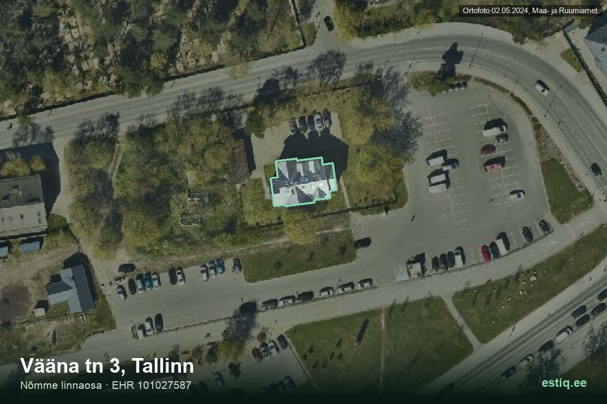 Vääna tänav 3, Tallinn – hoone aerofoto, kontuur ehitisregistri (EHR) andmetest