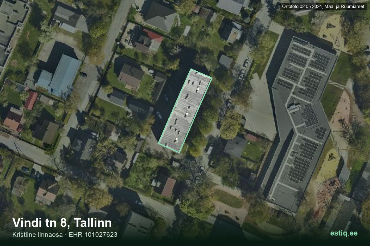 Vindi tänav 8, Tallinn – ilmakuva rakennuksesta, ääriviiva rakennusrekisteristä (EHR)