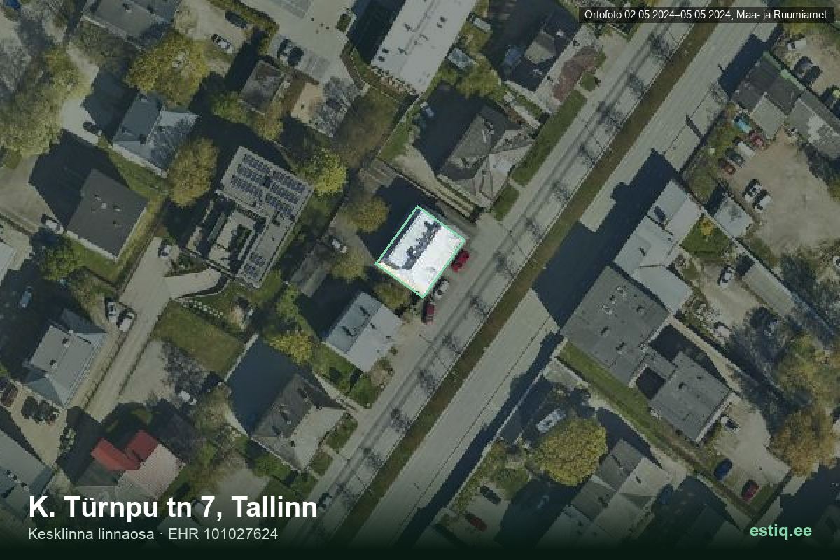 K. Türnpu tänav 7, Tallinn – ilmakuva rakennuksesta, ääriviiva rakennusrekisteristä (EHR)
