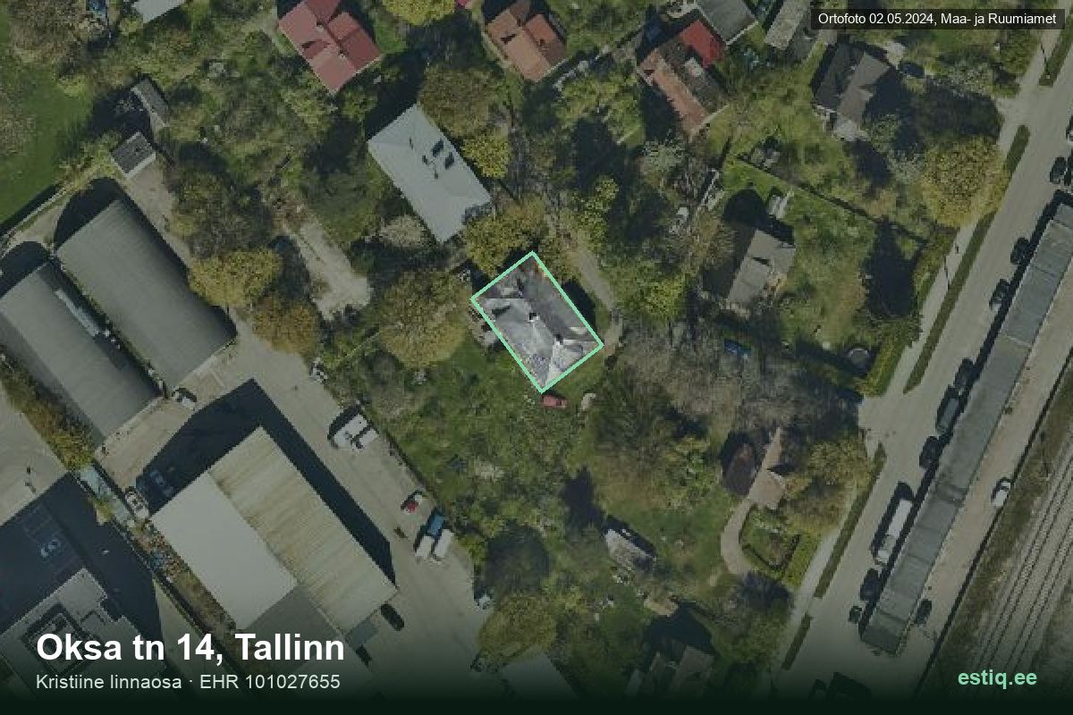 Oksa tänav 14, Tallinn – ilmakuva rakennuksesta, ääriviiva rakennusrekisteristä (EHR)