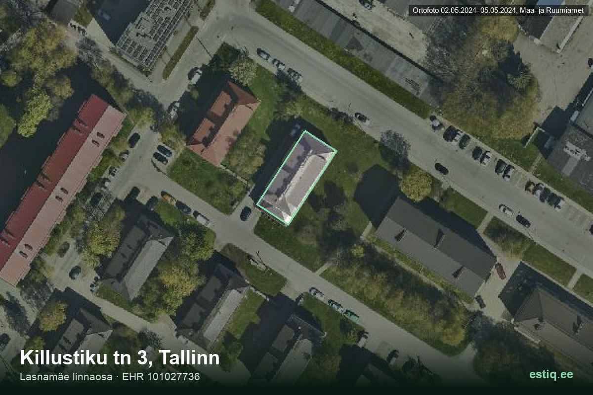 Killustiku tänav 3, Tallinn – ilmakuva rakennuksesta, ääriviiva rakennusrekisteristä (EHR)