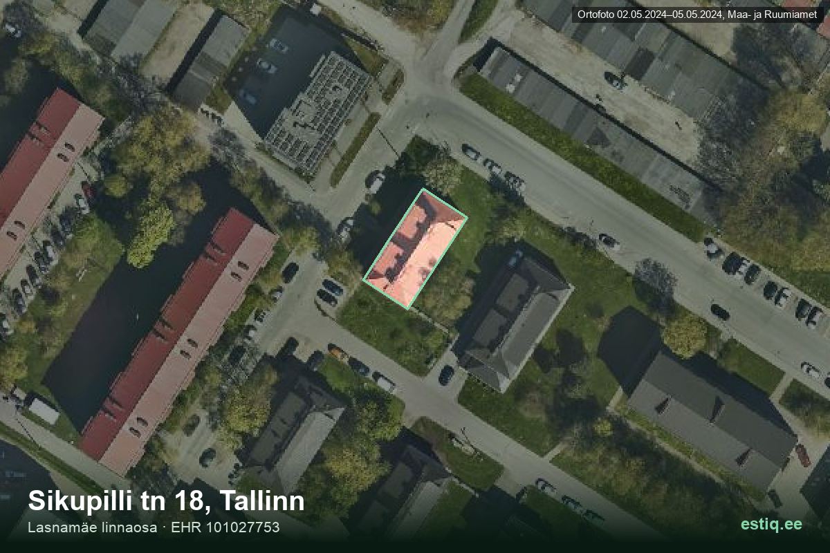 Sikupilli tänav 18, Tallinn – hoone aerofoto, kontuur ehitisregistri (EHR) andmetest