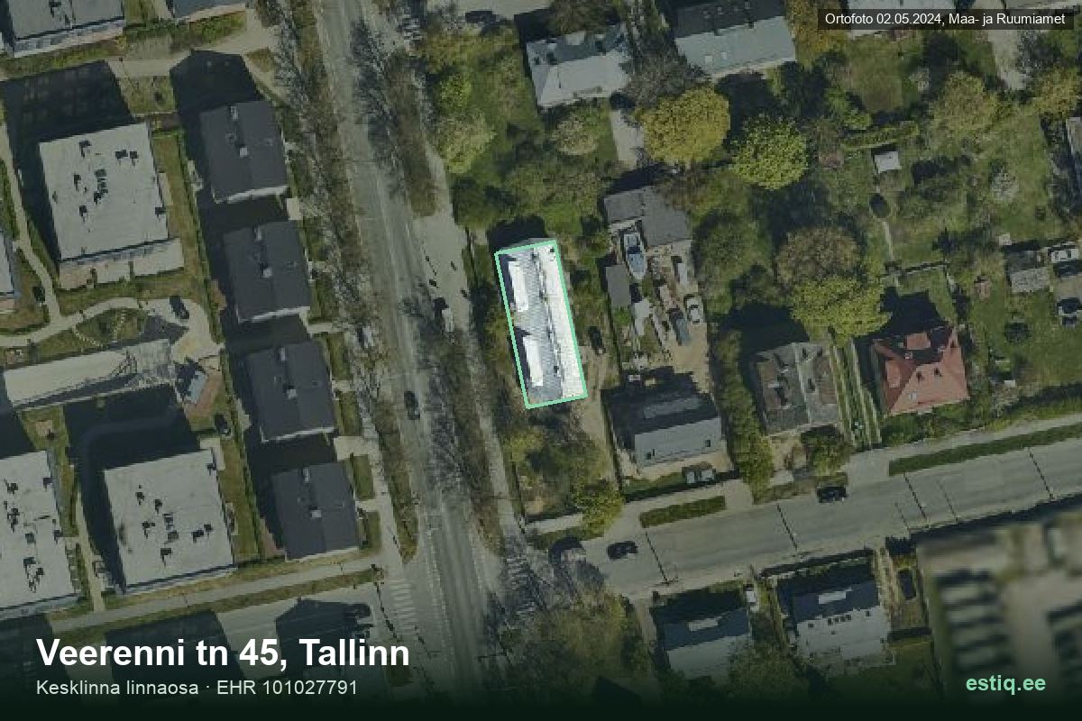 Veerenni tänav 45, Tallinn – aerial photo of the building, outline from the Building Register (EHR)
