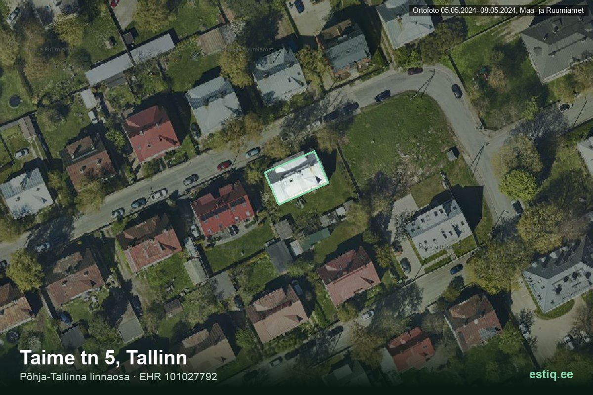 Taime tänav 5, Tallinn – hoone aerofoto, kontuur ehitisregistri (EHR) andmetest