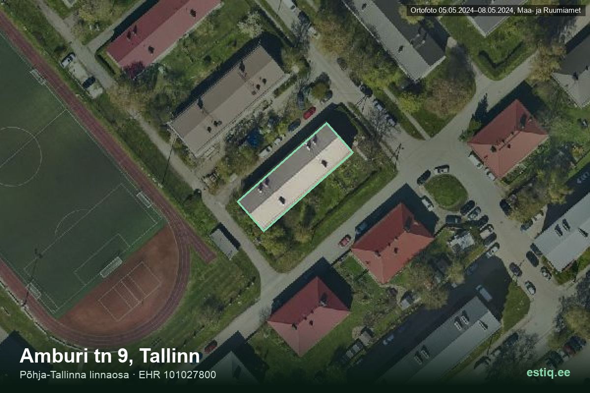 Amburi tänav 9, Tallinn – hoone aerofoto, kontuur ehitisregistri (EHR) andmetest