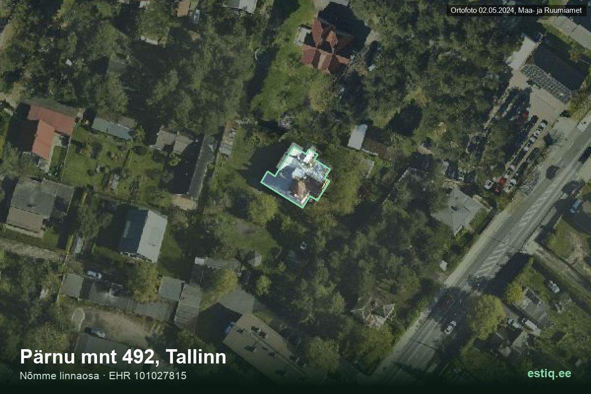 Pärnu mnt 492, Tallinn – аэрофото дома, контур по данным регистра строений (EHR)