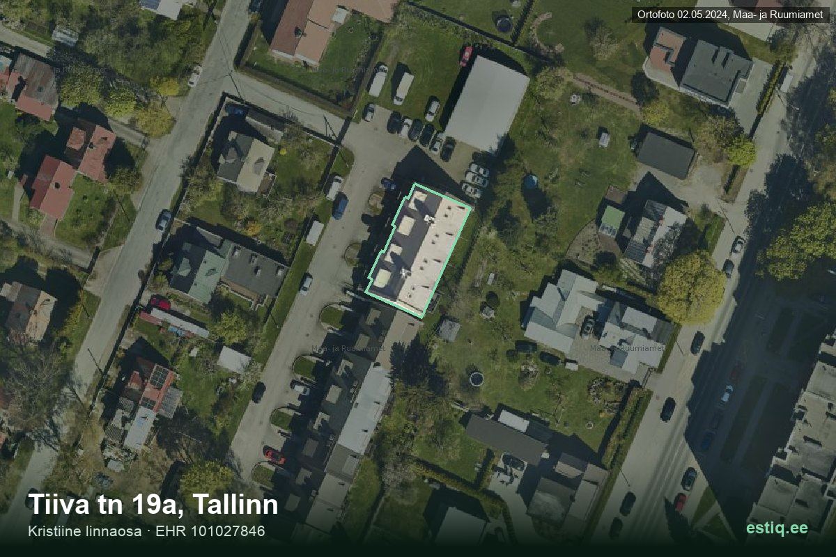 Tiiva tänav 19a, Tallinn – аэрофото дома, контур по данным регистра строений (EHR)