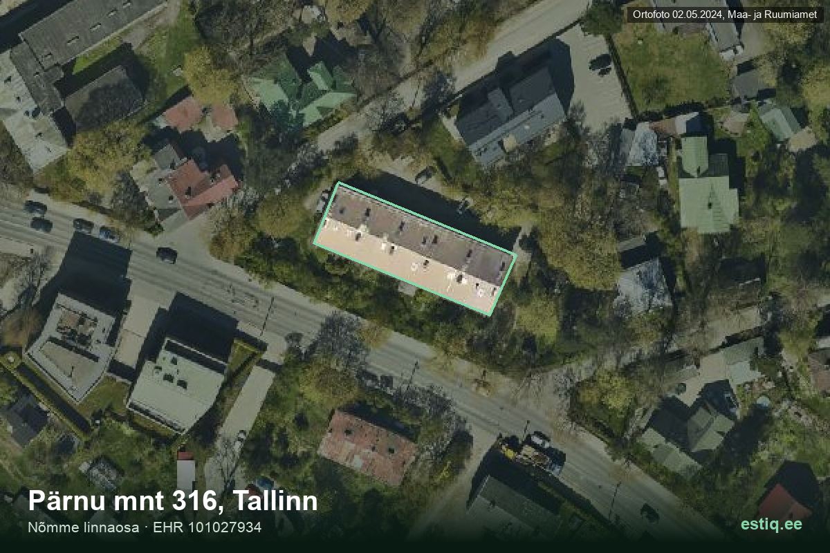 Pärnu mnt 316, Tallinn – hoone aerofoto, kontuur ehitisregistri (EHR) andmetest