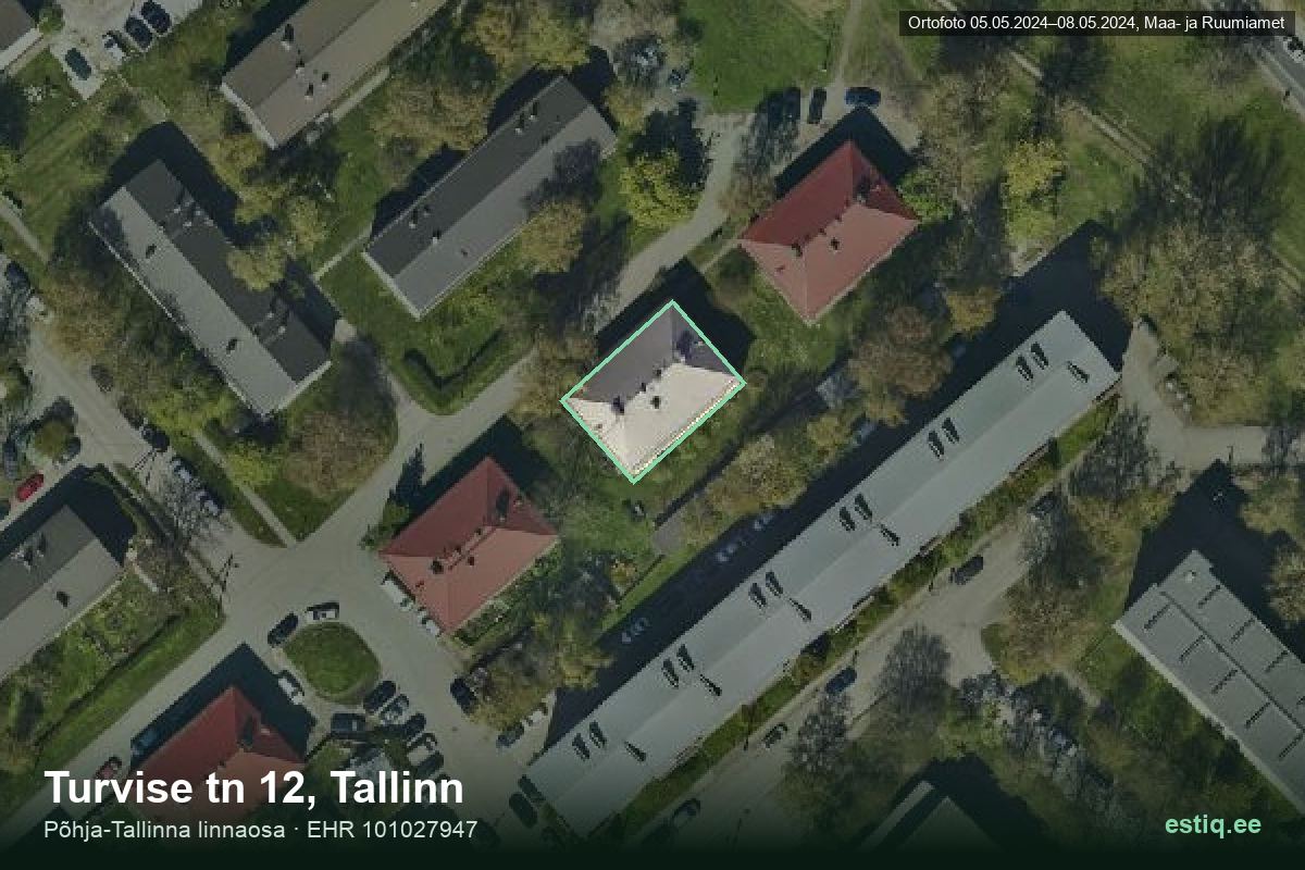 Turvise tänav 12, Tallinn – hoone aerofoto, kontuur ehitisregistri (EHR) andmetest