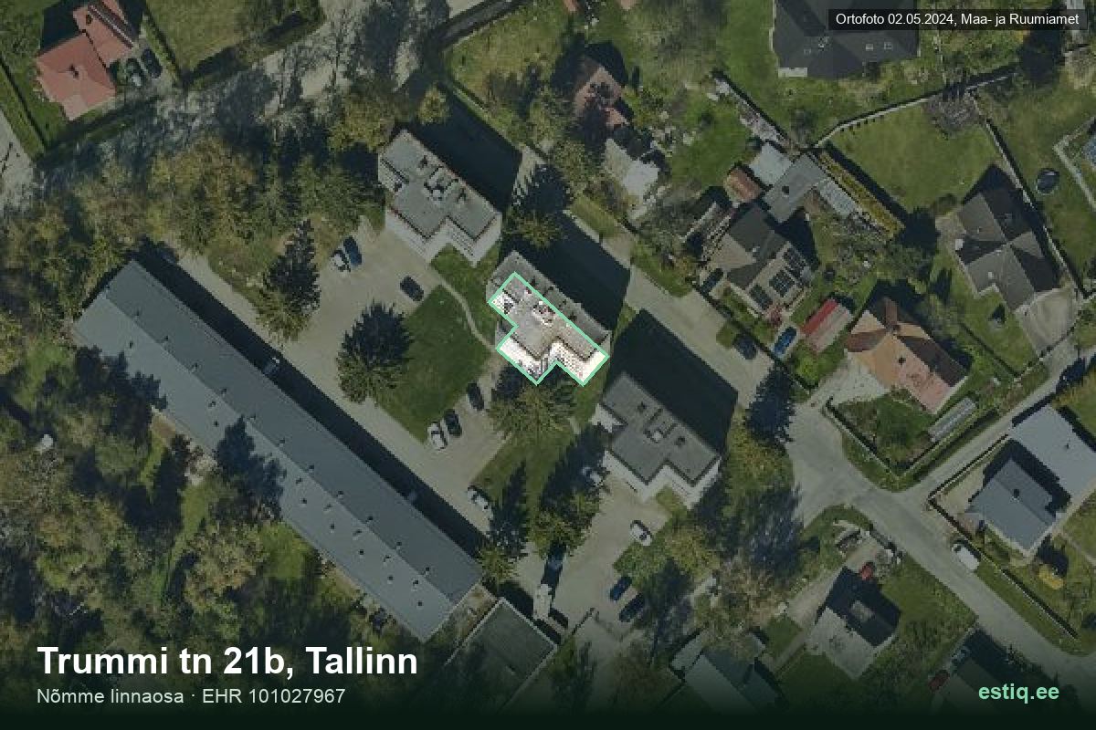 Trummi tänav 21b, Tallinn – аэрофото дома, контур по данным регистра строений (EHR)