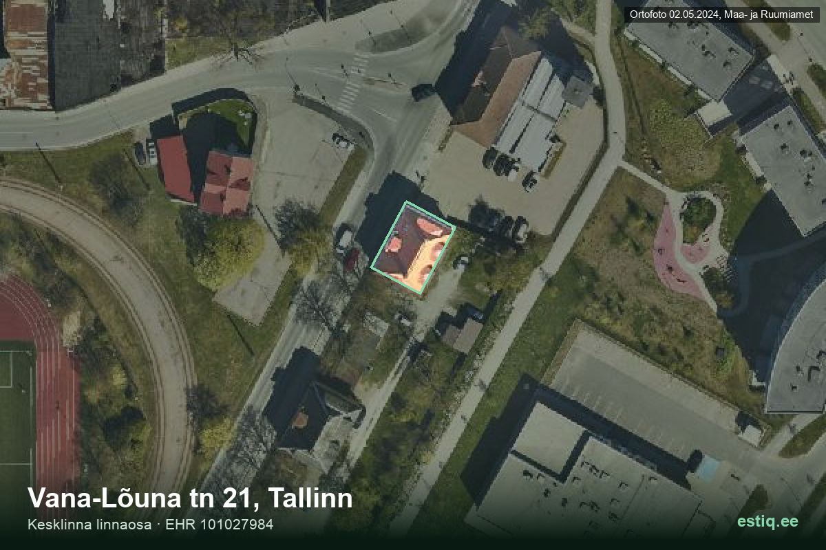 Vana-Lõuna tänav 21, Tallinn – aerial photo of the building, outline from the Building Register (EHR)