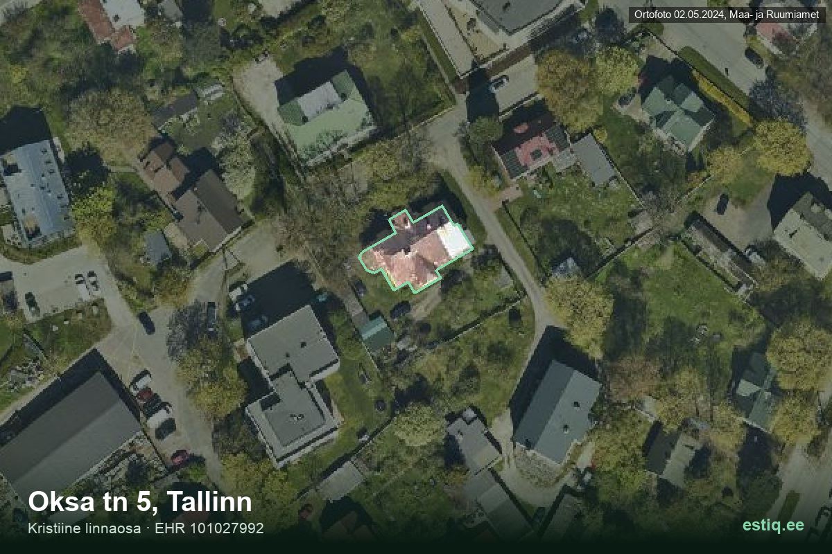 Oksa tänav 5, Tallinn – aerial photo of the building, outline from the Building Register (EHR)