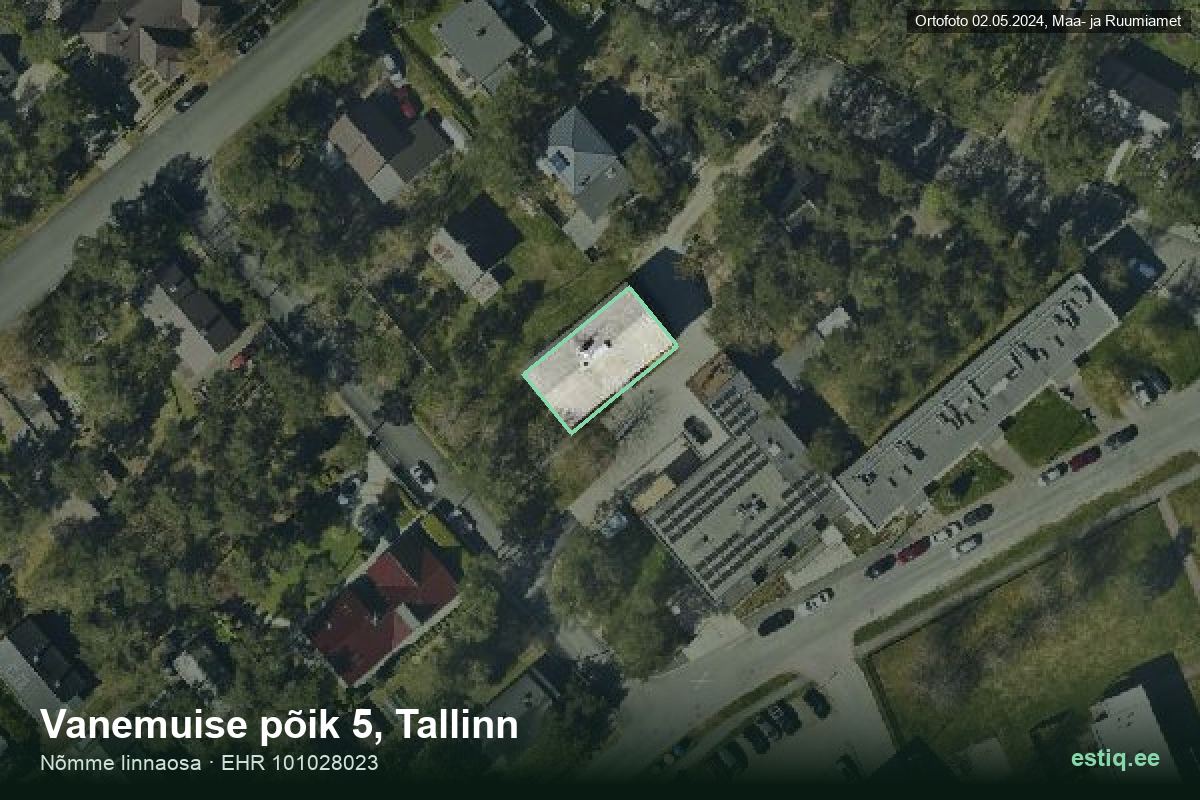Vanemuise põik 5, Tallinn – hoone aerofoto, kontuur ehitisregistri (EHR) andmetest