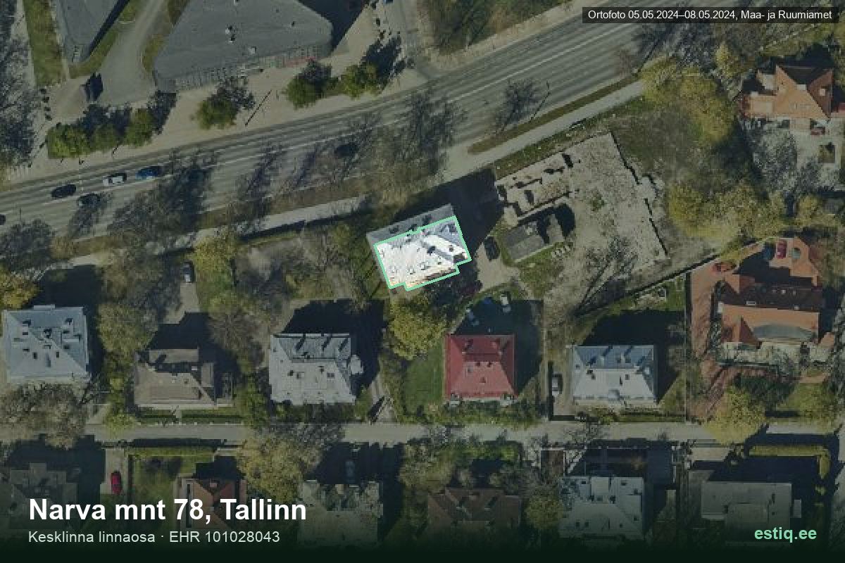 Narva mnt 78, Tallinn – ilmakuva rakennuksesta, ääriviiva rakennusrekisteristä (EHR)