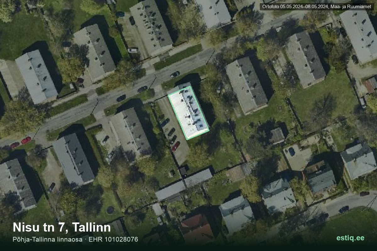 Nisu tänav 7, Tallinn – hoone aerofoto, kontuur ehitisregistri (EHR) andmetest