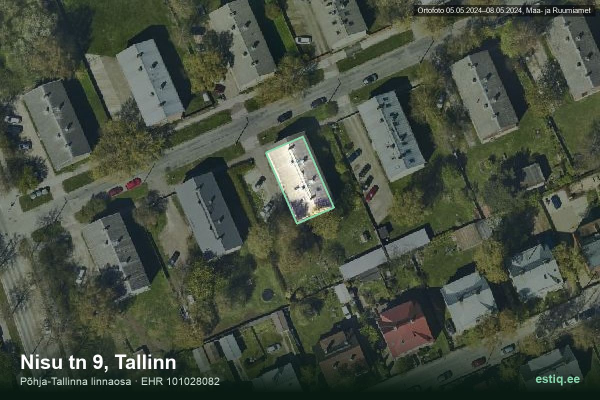 Nisu tänav 9, Tallinn – аэрофото дома, контур по данным регистра строений (EHR)
