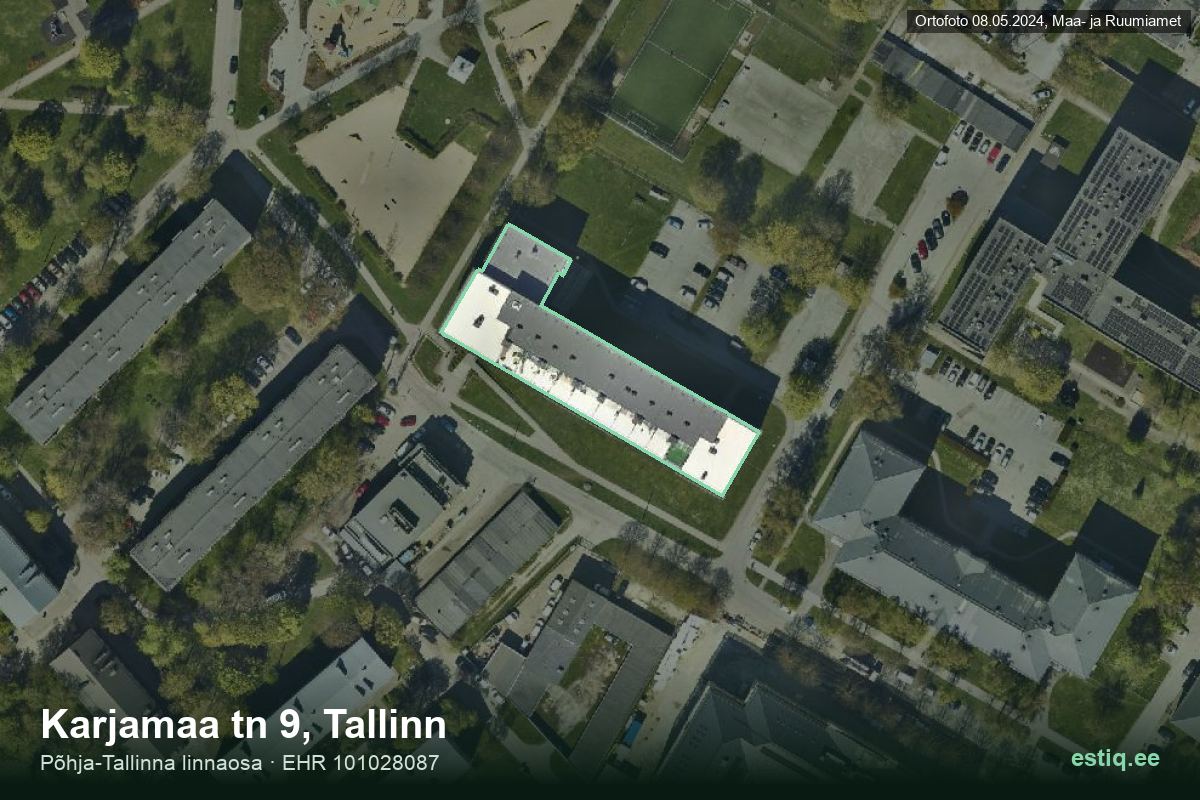 Karjamaa tänav 9, Tallinn – hoone aerofoto, kontuur ehitisregistri (EHR) andmetest