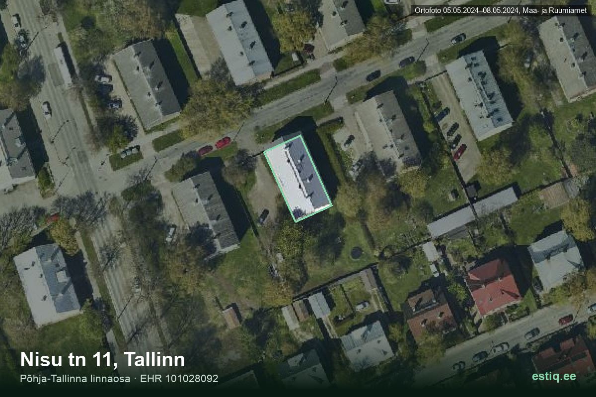 Nisu tänav 11, Tallinn – аэрофото дома, контур по данным регистра строений (EHR)