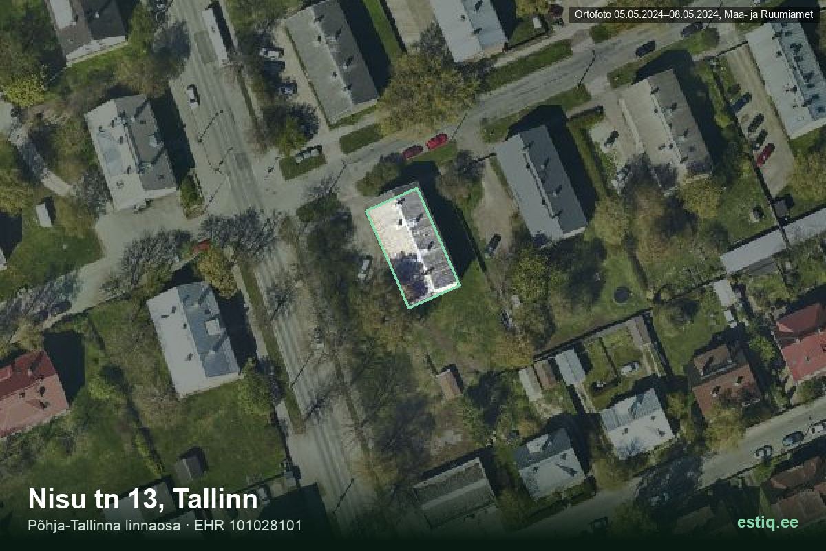 Nisu tänav 13, Tallinn – ilmakuva rakennuksesta, ääriviiva rakennusrekisteristä (EHR)