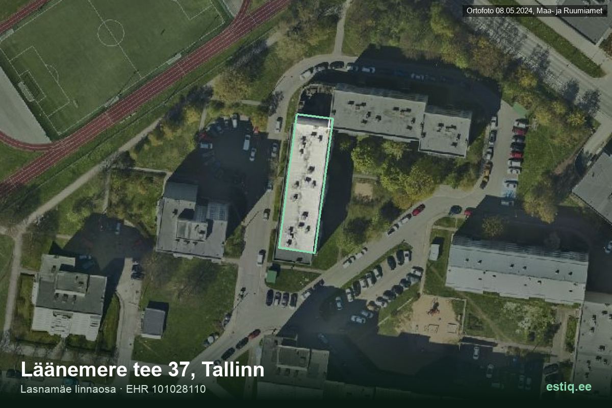 Läänemere tee 37, Tallinn – hoone aerofoto, kontuur ehitisregistri (EHR) andmetest