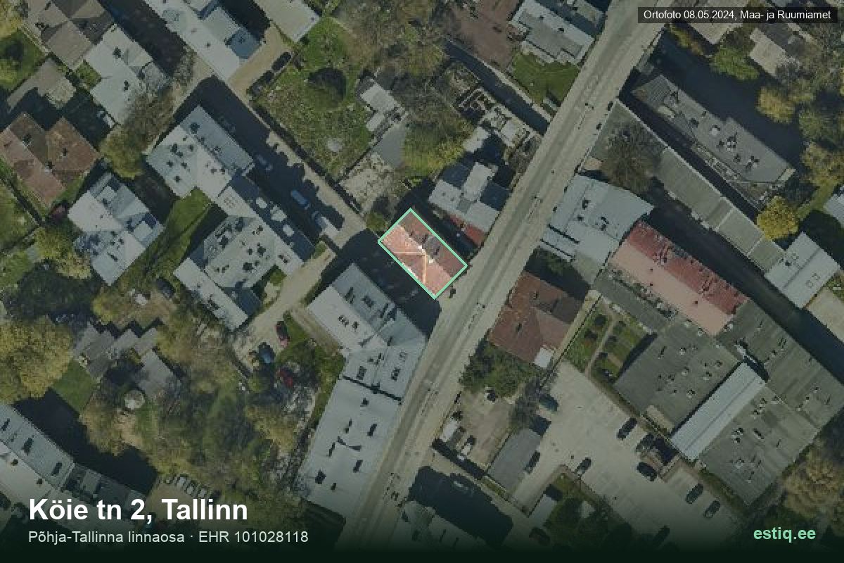 Köie tänav 2, Tallinn – hoone aerofoto, kontuur ehitisregistri (EHR) andmetest
