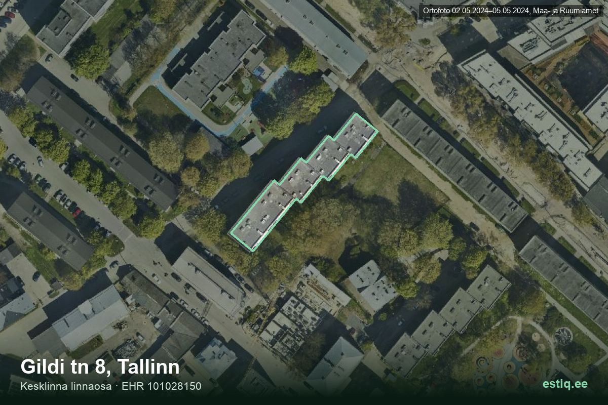 Gildi tänav 8, Tallinn – ilmakuva rakennuksesta, ääriviiva rakennusrekisteristä (EHR)