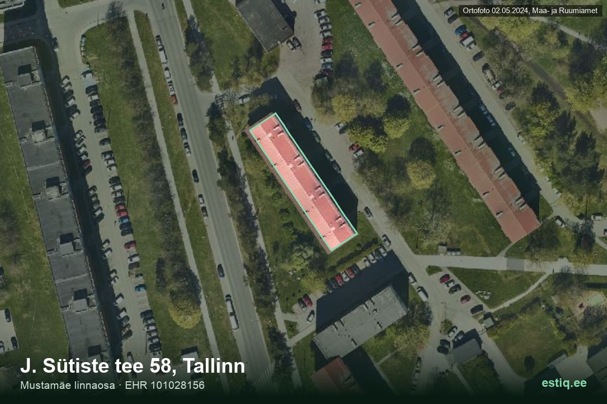 J. Sütiste tee 58, Tallinn – hoone aerofoto, kontuur ehitisregistri (EHR) andmetest