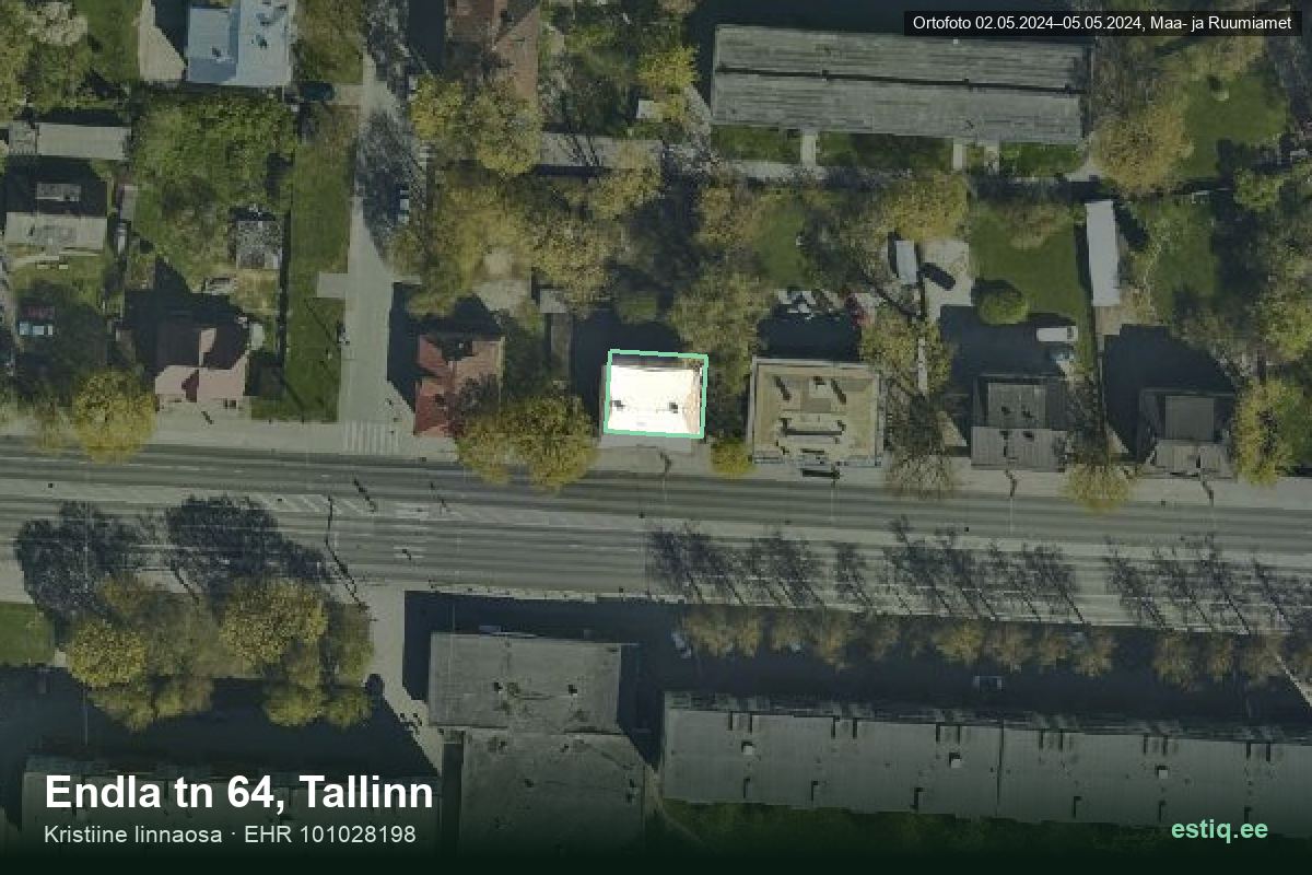 Endla tänav 64, Tallinn – hoone aerofoto, kontuur ehitisregistri (EHR) andmetest