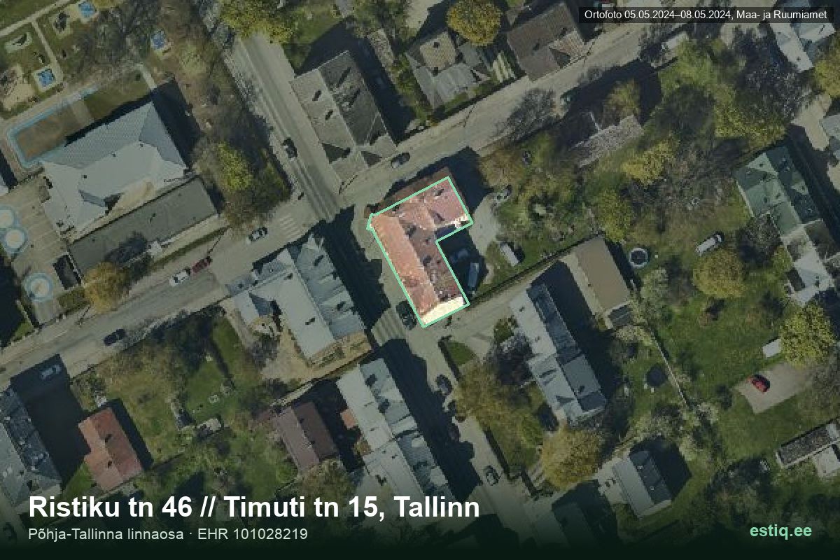 Ristiku tänav 46, Tallinn – hoone aerofoto, kontuur ehitisregistri (EHR) andmetest