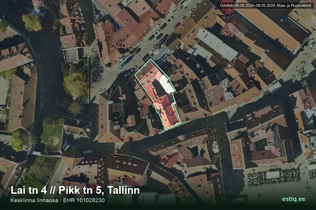 Lai tänav 4, Tallinn – ilmakuva rakennuksesta, ääriviiva rakennusrekisteristä (EHR)