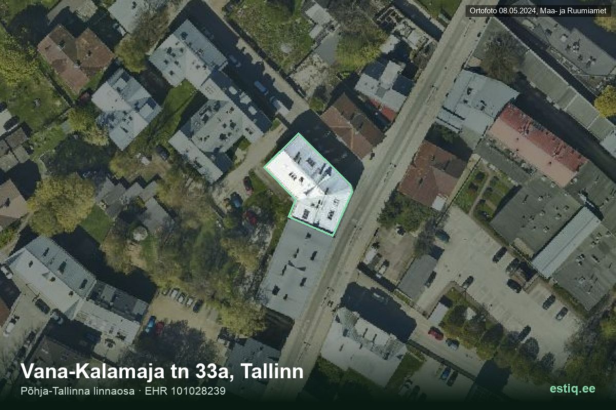 Vana-Kalamaja tänav 33a, Tallinn – hoone aerofoto, kontuur ehitisregistri (EHR) andmetest