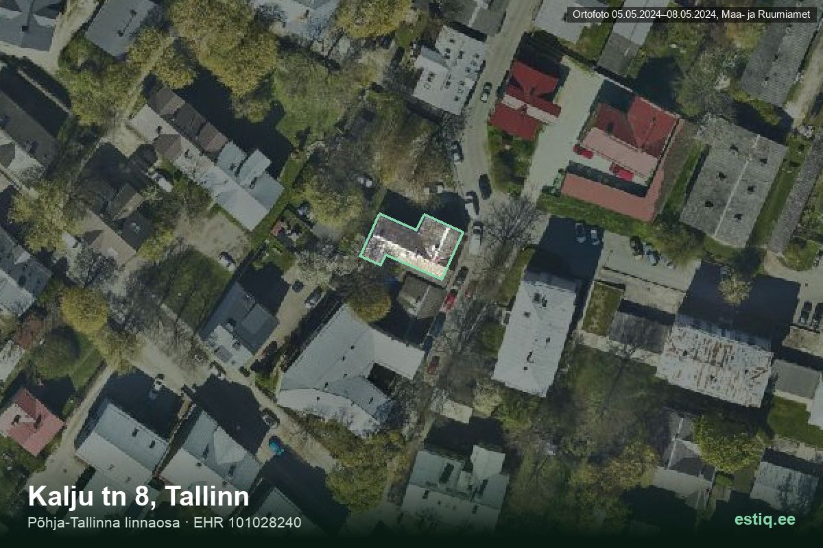 Kalju tänav 8, Tallinn – hoone aerofoto, kontuur ehitisregistri (EHR) andmetest