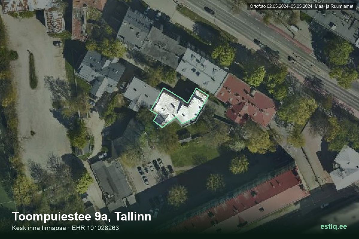 Toompuiestee 9a, Tallinn – hoone aerofoto, kontuur ehitisregistri (EHR) andmetest