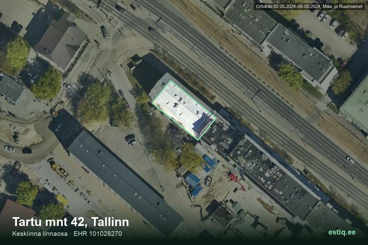 Tartu mnt 42, Tallinn – hoone aerofoto, kontuur ehitisregistri (EHR) andmetest