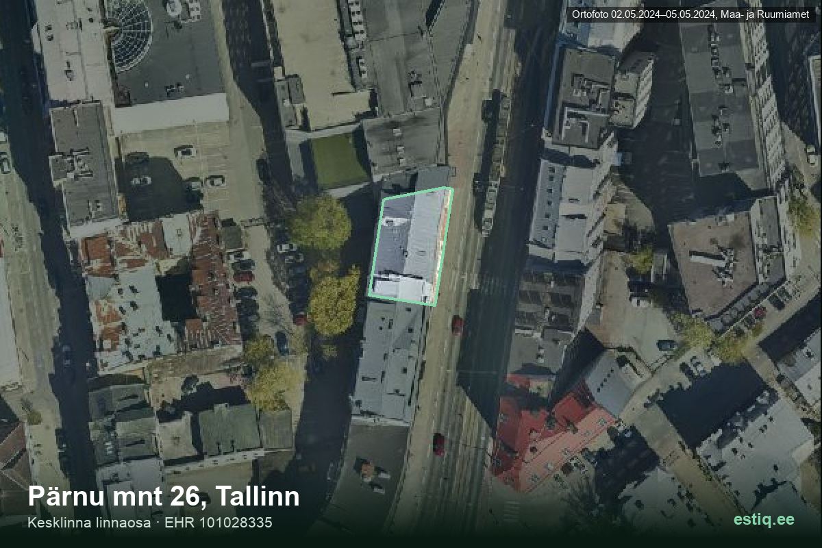 Pärnu mnt 26, Tallinn – аэрофото дома, контур по данным регистра строений (EHR)