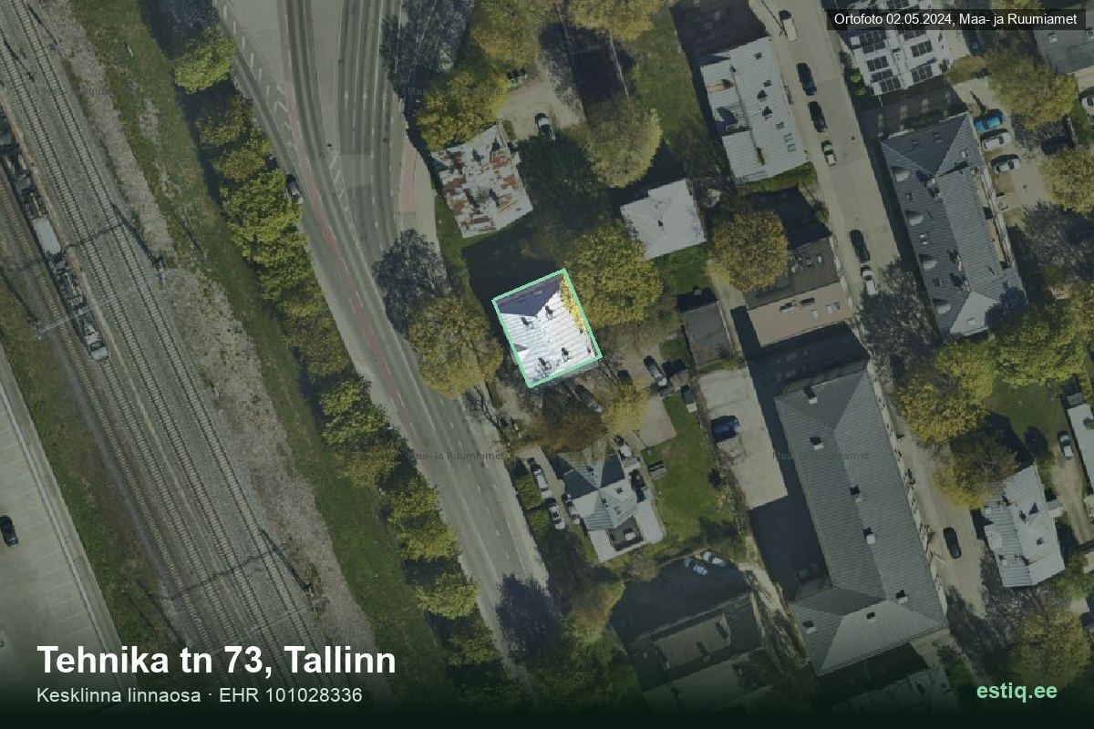 Tehnika tänav 73, Tallinn – аэрофото дома, контур по данным регистра строений (EHR)