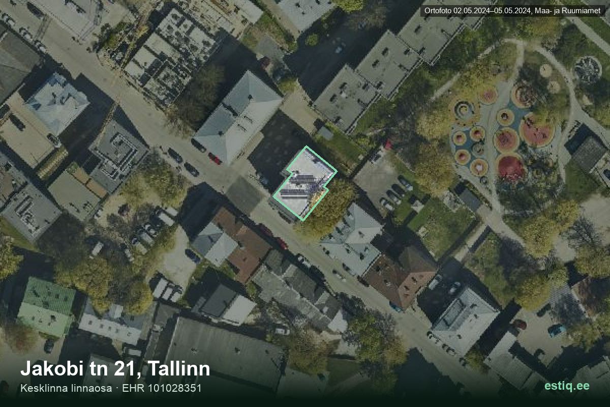 Jakobi tänav 21, Tallinn – hoone aerofoto, kontuur ehitisregistri (EHR) andmetest