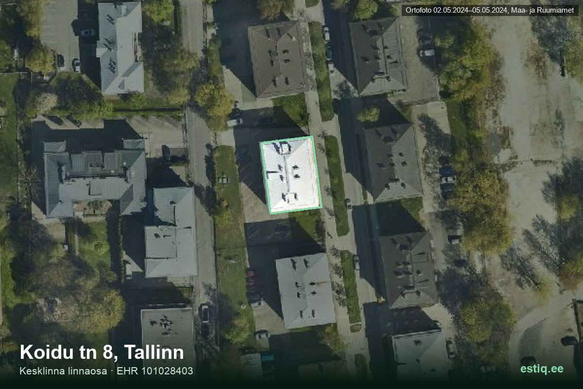 Koidu tänav 8, Tallinn – аэрофото дома, контур по данным регистра строений (EHR)