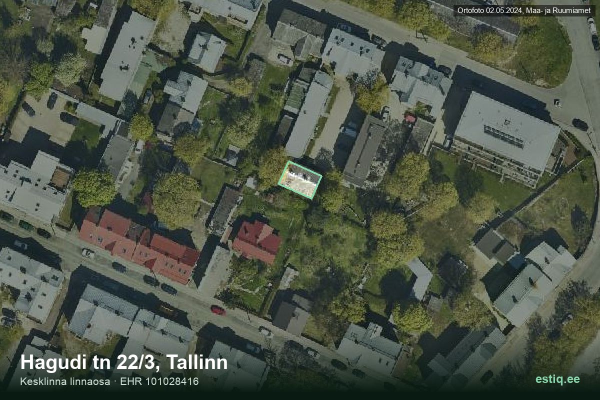 Hagudi tänav 22/3, Tallinn – аэрофото дома, контур по данным регистра строений (EHR)