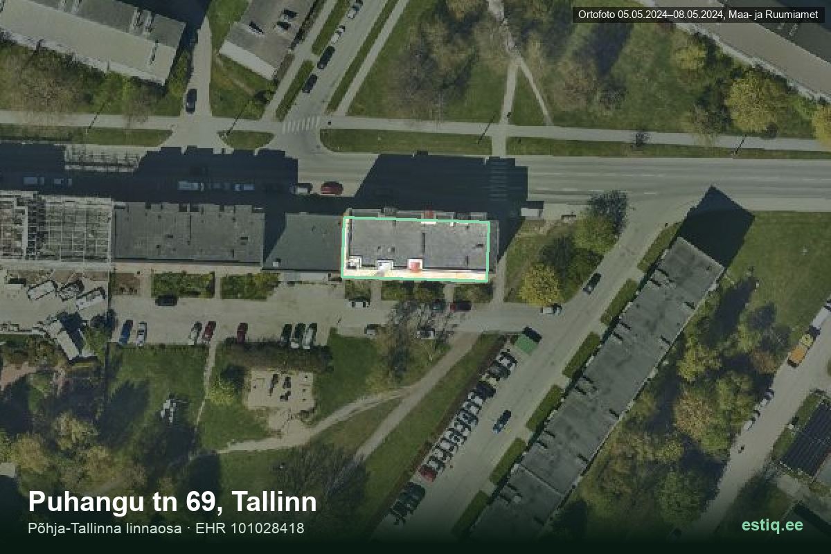 Puhangu tänav 69, Tallinn – hoone aerofoto, kontuur ehitisregistri (EHR) andmetest
