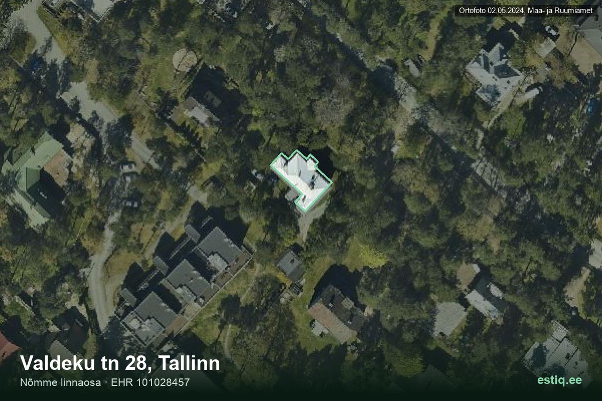 Valdeku tänav 28, Tallinn – hoone aerofoto, kontuur ehitisregistri (EHR) andmetest