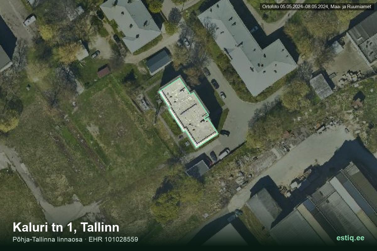 Kaluri tänav 1, Tallinn – hoone aerofoto, kontuur ehitisregistri (EHR) andmetest