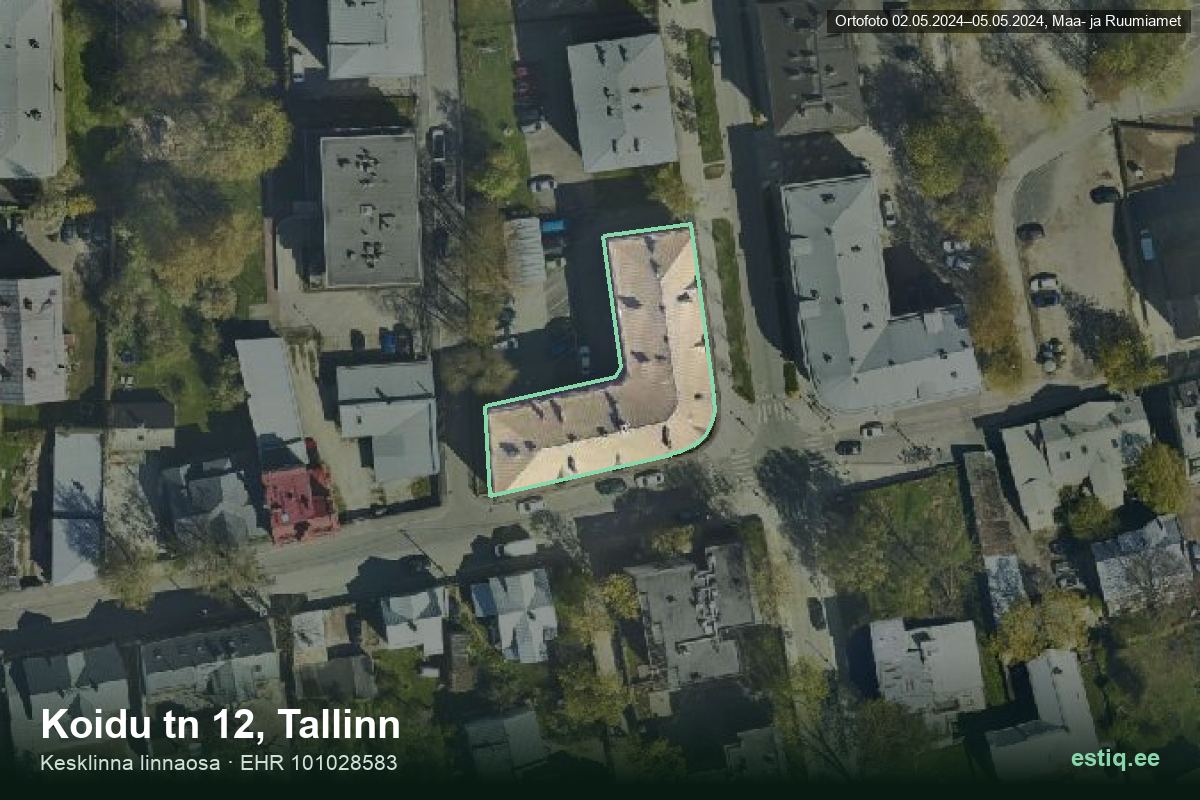 Koidu tänav 12, Tallinn – hoone aerofoto, kontuur ehitisregistri (EHR) andmetest