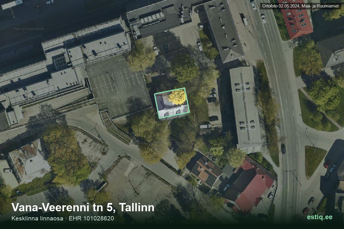 Vana-Veerenni tänav 5, Tallinn – hoone aerofoto, kontuur ehitisregistri (EHR) andmetest