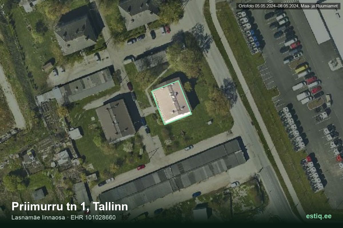 Priimurru tänav 1, Tallinn – hoone aerofoto, kontuur ehitisregistri (EHR) andmetest