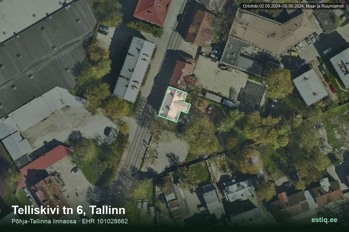 Telliskivi tänav 6, Tallinn – hoone aerofoto, kontuur ehitisregistri (EHR) andmetest