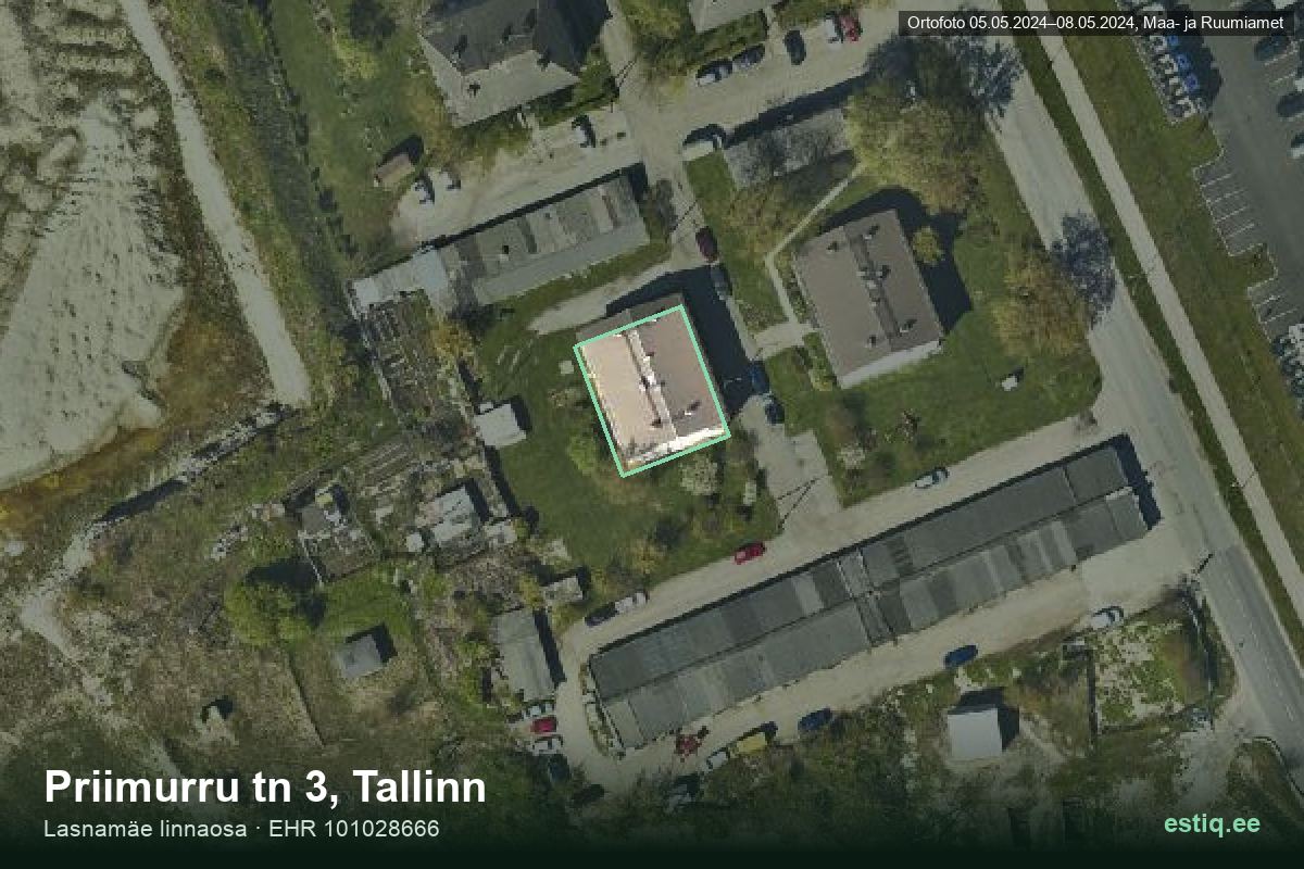 Priimurru tänav 3, Tallinn – hoone aerofoto, kontuur ehitisregistri (EHR) andmetest