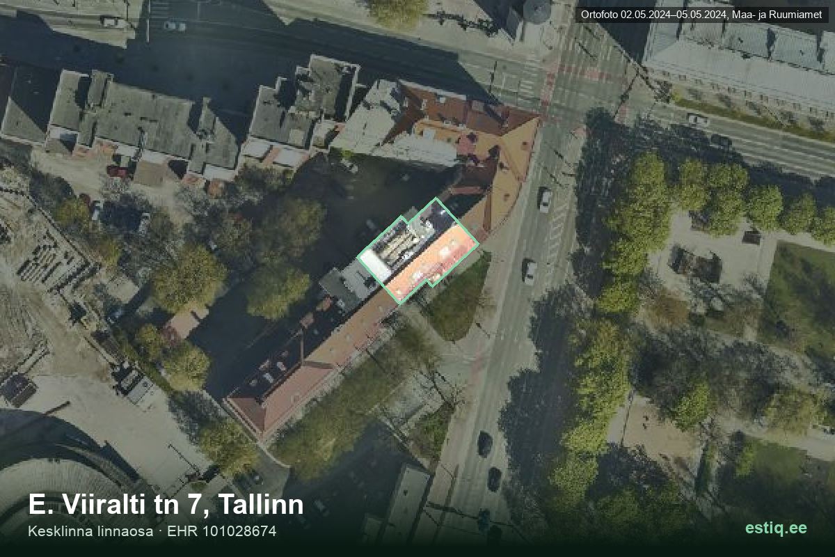 E. Viiralti tänav 7, Tallinn – hoone aerofoto, kontuur ehitisregistri (EHR) andmetest