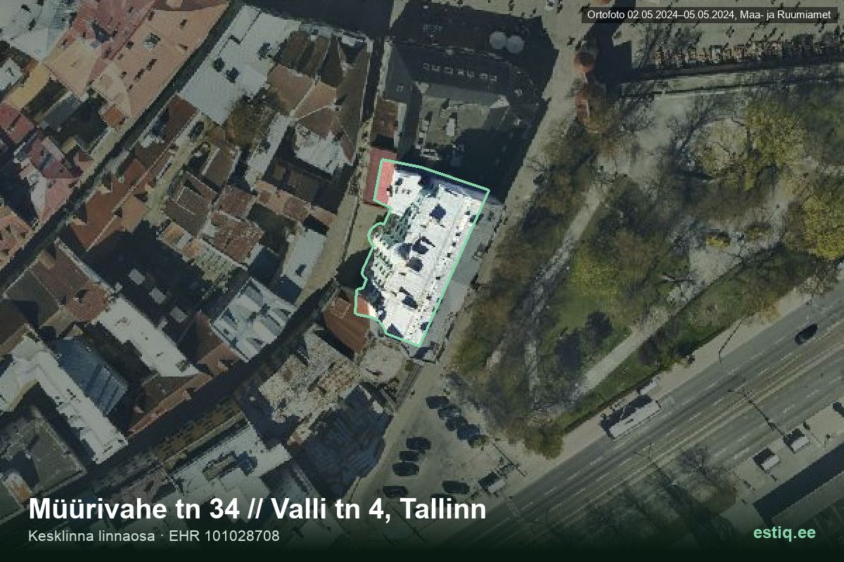 Müürivahe tänav 34, Tallinn – ilmakuva rakennuksesta, ääriviiva rakennusrekisteristä (EHR)