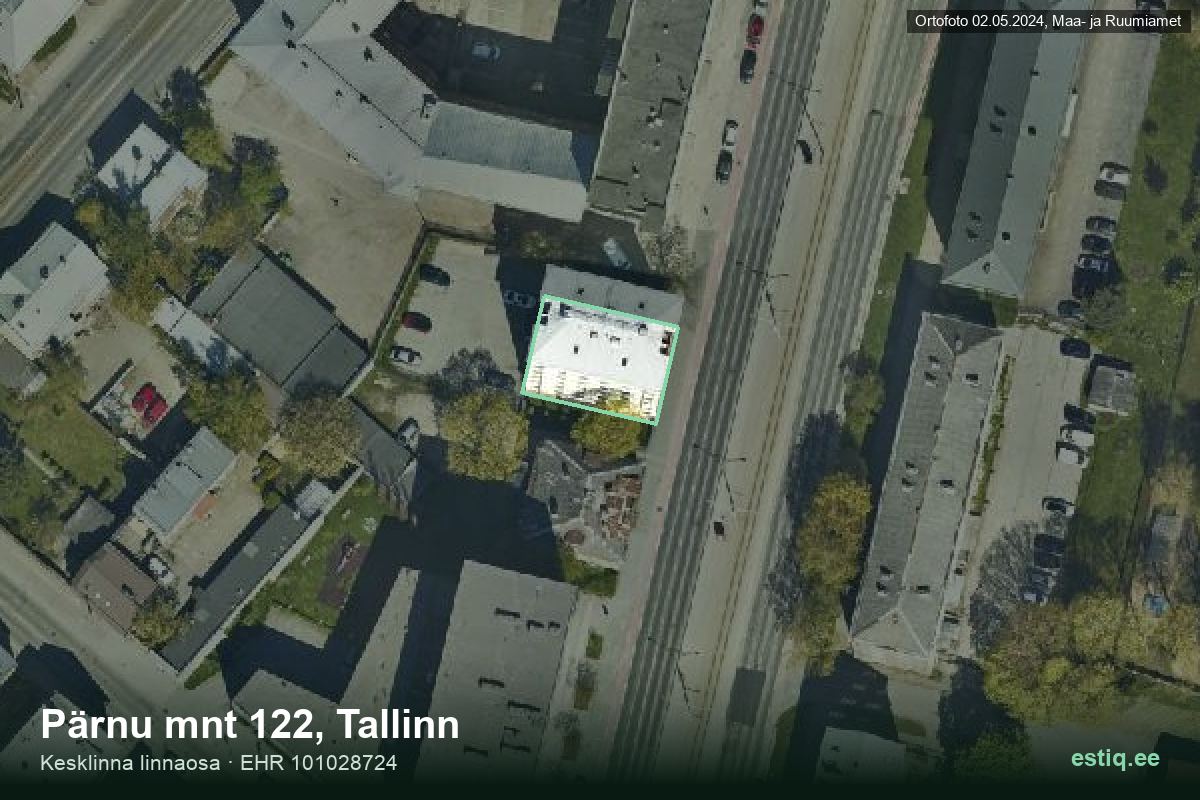 Pärnu mnt 122, Tallinn – hoone aerofoto, kontuur ehitisregistri (EHR) andmetest